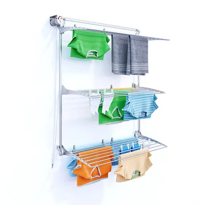 Produktbild von Wand-Turmwäscheständer mit drei Ebenen aus Aluminium, ideal für Waschküche – Foxydry Tower 128 cm Grau