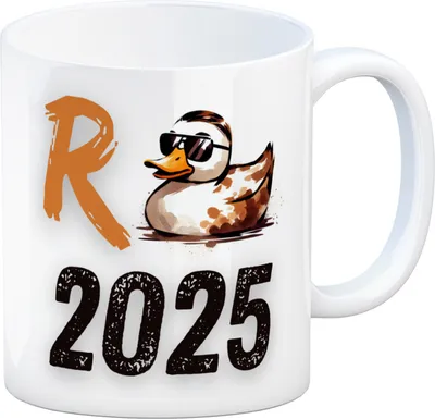 Produktbild von Ente mit Sonnenbrille Kaffeebecher mit Spruch Rente 2025