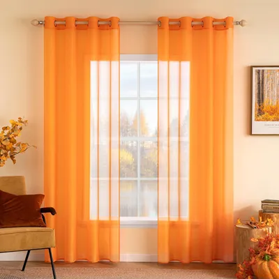 Obrázok produktu pre Sada dvoch priehľadných závesov z voilu s očkami, oranžovej farby, rozmer 225 x 140 cm