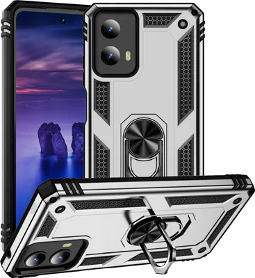 Produktbild von Schutzhülle für Motorola Moto G 2024/Moto G Play 2024 5G Dual Layer Robust Militäre Fallschutz Hülle mit Ringhalterung Ständer Silber
