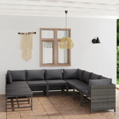 Immagine prodotto di vidaXL Set da giardino 9 pezzi con cuscini in polyrattan grigio