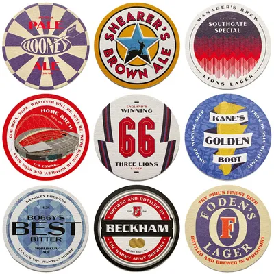 Produktbild von England Fußball Bierdeckel - Set aus 9 Stück