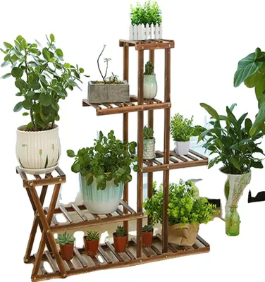 Obrázek produktu pro Stojan na rostliny, 5 pater, 95 cm x 25 cm x 95 cm, dřevo, způsob montáže, vhodné pro vnitřní i venkovní použití
