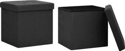 Produktbild von vidaXL Hocker mit Stauraum 2 Stk. Schwarz Leinenoptik