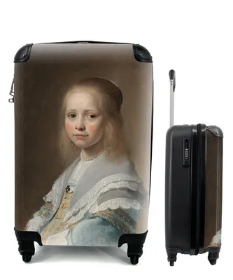 Produktbild von MuchoWow® Koffer Handgepäck Trolley Rollkoffer Kleine Reisekoffer mit 4 Rollen - Porträt eines Mädchens in Blau - Gemälde von Johannes Cornelisz. Verspronck - Cabin Size < 55x40x23 cm & 55x40x20 cm - Fotokoffer - Kabinenkoffer - Boardgepäck - Reise-Box - Reisekoffer - Reisegepäck - Koffer mit Bild - Trolley für Kinder