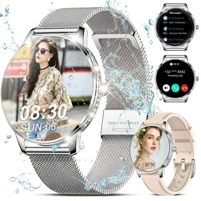 Produktbild von Smartwatch mit Telefonfunktion für Damen & Herren, 1,19 Zoll, Anrufe, Schrittzähler, Puls, Blutdruck, Schlafmonitor, IP68, iOS Android