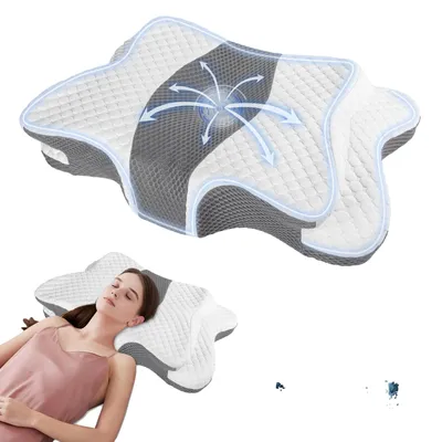 Obrázek produktu pro Paměťový polštář, ergonomický design, snímatelný potah, barva: bílá, rozměry: 46,5 x 17 x 16 cm