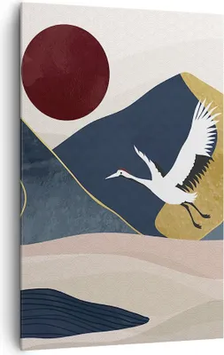 Produktbild von Bild auf Leinwand - Leinwandbild - Einteilig - Kraniche Berge Sonne - 80x120cm - Wand Bild - Wanddeko - Wandbilder - Leinwanddruck - Wanddekoration - Leinwand bilder - Wandbild - PA80x120-4785
