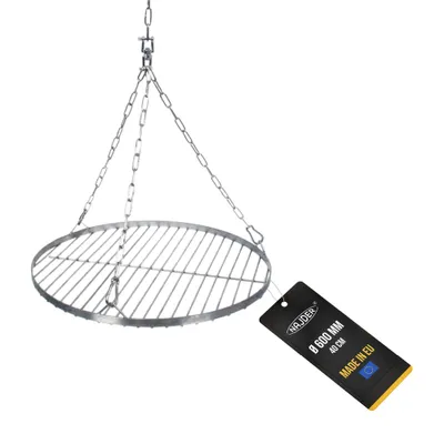 Produktbild von NAJDER Edelstahl Rund Grillrost Ø600 mm mit Aufhängekette Ø3 mm, Grillrost Rund für Schwenkgrill mit Kettensatz, Drehwirbel und Karabinerhaken, Hängegrill Rost mit Kette Satz