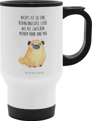 Produktbild von Mr. & Mrs. Panda Thermobecher Mops - Weiß - Geschenk, Liebe, To Go, Becher, thermosbecher, Hund, Hundebesitzer, Pure, Knuffig, Hundeliebe, Kaffeebecher, Reisebecher