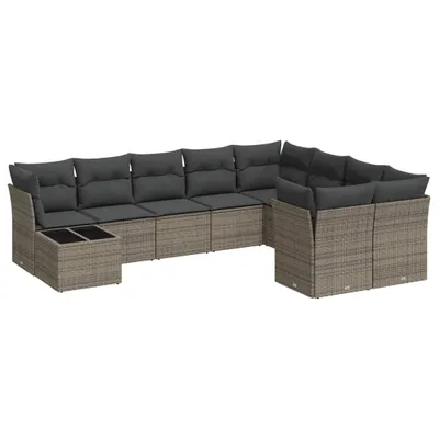 Produktbild von 10-tlg. Garten-Sofagarnitur mit Kissen Grau Poly Rattan
