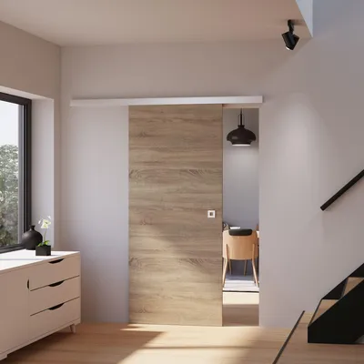 Produktbild von inova Holzschiebetür 880 x 2035 mm, Wildeiche, Komplettset mit Quadratgriff, Softclose beidseitig