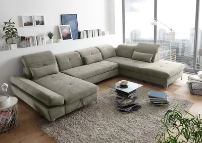 Produktbild von Funktionale Couch "Melfi" Sofa Schlafcouch Bettsofa Schlafsofa Sofabett Wohnlandschaft ausziehbar schlamm grau Ottomane links U-Form