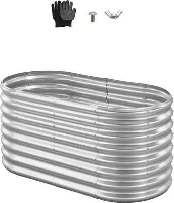Obrázok produktu pre Kovový vyvýšený záhon – oválny kvetináč – rozmery 120 x 60 x 60 cm – otvorené dno pre odvodnenie – zaoblené hrany – záhon na zeleninu, kvety, bylinky a sukulenty