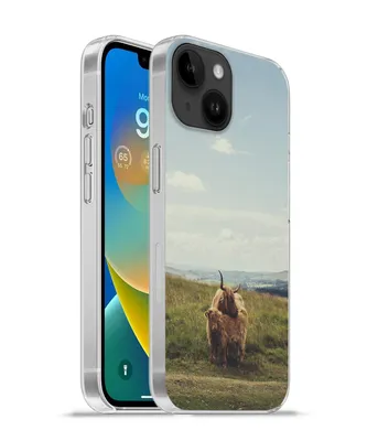 Produktbild von MuchoWow® Handyhülle Schutzhülle Hülle für Apple iPhone 14 - Softcase Schottische Highlander - Gras - Wolken - Tiere Silikon Softcase Handy Hülle - Mobiltelefonhülle