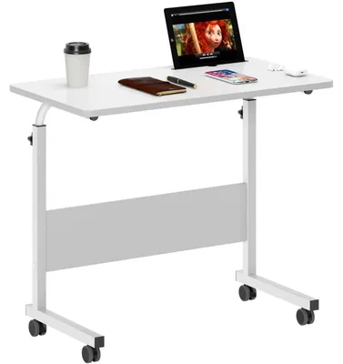 Productafbeelding van Computerbureau, laptoptafel, in hoogte verstelbaar met wielen, 80x40 cm, parelwit