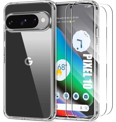 Image de Coque + 2 Verres Trempés pour Google Pixel 10, Protection Silicone Antichoc Anti-Rayures Slim Transparent