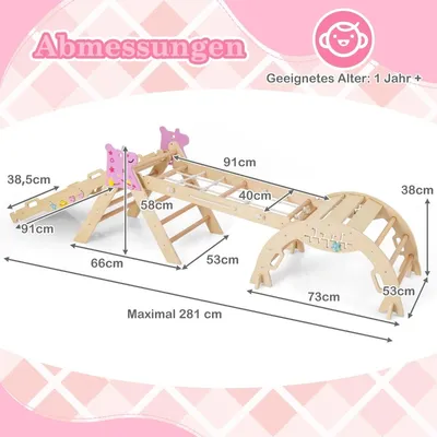 Produktbild von 4-teiliges Kletterset für Kinder mit Rutsche und Bogen - Naturholz
