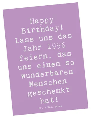Produktbild von Mr. & Mrs. Panda Postkarte Spruch 1996 Geburtstag - Lavendeltraum - Geschenk, Lächeln zaubern, Geburtstagsgeschenk, Grußkarte, liebevolle Botschaft, Ansichtskarten