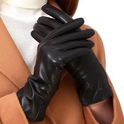 Produktbild von Damen Lederhandschuhe Lammleder Kaschmir gefüttert warm Winter Medium Schwarz Touchscreen