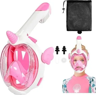 Produktbild von Schnorchel-Set für Kinder: Schnorchelmaske mit 180°-Sichtfeld, beschlagfrei und auslaufsicher, verbessertes Atemsystem, Trockenschnorchel-Oberteil.