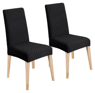 Image de Housses de chaise, lot de 2, housses universelles pour chaises de salle à manger, amovibles et lavables, couleur noire