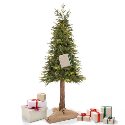 Produktbild von Springos® Weihnachtsbaum künstlich auf Stamm 220 cm | Dichte Deluxe Naturfichte | Künstlicher Christbaum wie echt mit echtem Holzstamm