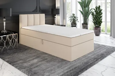 Produktbild von Boxspringbett, Jugendbett GUNNAR 90x200 (Links) mit Bettkästen, Bonell-Matratze und Topper. Farbe: Beige