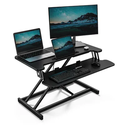 Produktbild von VonHaus Steh-Sitz Schreibtischaufsatz, Schwarz 80 x 40 cm Mit Tastaturablage & Tabletfach