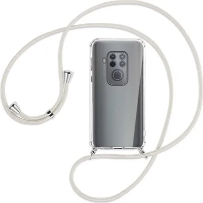 Produktbild von Handykette Backcover-Schutzhülle mit Band (Metall silberfarben) für Motorola One Zoom, One Pro - broken white
