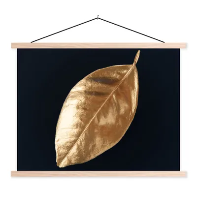 Produktbild von MuchoWow® Textilposter Blätter - Schwarz und Gold - Luxus - Natur - Pflanzen 40x30 cm mit holzfarbenen Rahmen - Bilder