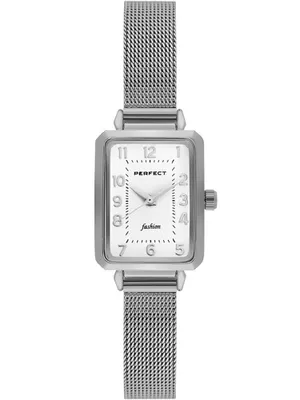 Zdjęcie produktu dla Zegarek damski Perfect F112S-03 Silver Quartz Miyota Japan | Elegancki prostokątny design | Biała tarcza i metalowa bransoletka + pudełko