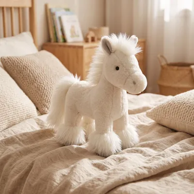 Produktbild von Pony Pferd Kuscheltier 25cm Plüsch Stofftier Realistisch Plüschpferd Kinder Geburtstag Geschenk - Farbe: Weiß
