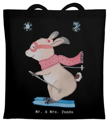 Produktbild von Mr. & Mrs. Panda Alltagstasche Hase Skifahren - Schwarz - Geschenk, Skiwettbewerb, Einkaufstasche, Tasche, Skirennen, Uni, Shopping, Skisport, Tote Bag, Ski fahren