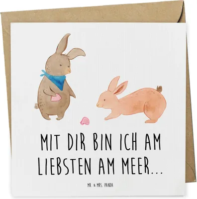 Produktbild von Mr. & Mrs. Panda Grußkarte Hasen Muschel - Weiß - Geschenk, anlasskarte, faltkarte, Best Friends, Beste Freundin, Muscheln, Muttertag, Strand, doppelkarte, Klappkarte