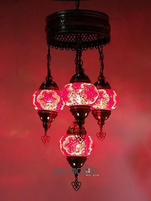 Zdjęcie produktu dla Turecka lampa wisząca Mozaika Marokańska lampa wielkanocna Ręcznie robiona Czerwona 4 kule Żyrandol