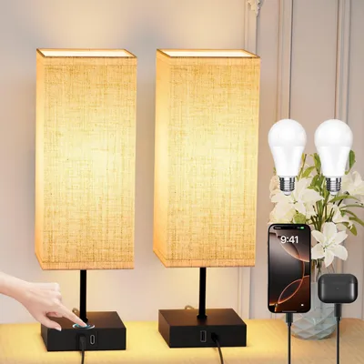 Zdjęcie produktu dla Zestaw dwóch lamp stołowych - lampki nocne z funkcją dotykową, oferujące 3 tryby barw i możliwość regulacji jasności