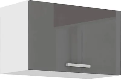 A single wall-mounted cabinet with a gray glossy door and a white body.