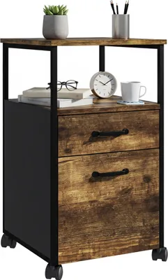 Produktbild von Relaxdays Rollcontainer, 2 Schubladen, Hängeregister, Industrial-Design, HBT: 66,5x42x44 cm, Aktenschrank, braun/schwarz