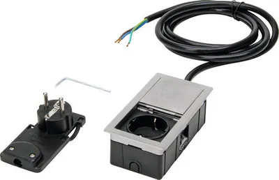 Produktbild von VersaHIT Mono Einbau Tischsteckdose 1-fach edelstahlfarben/gebürstet LxBxH 123x67x42,5 mm inkl 2 m Anschlusskabel + mont