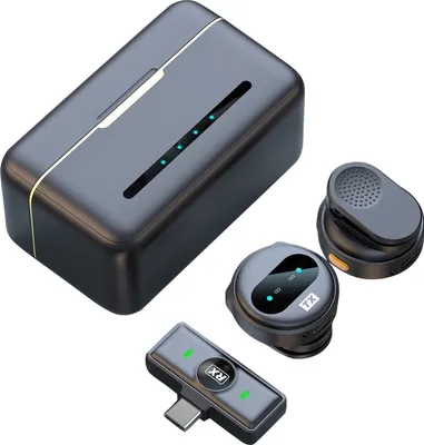 Zdjęcie produktu dla One-Trigger-Two Bezprzewodowy mikrofon 2.4G Magnetyczny mikrofon z klipsem do smartfonów Zasięg transmisji 50 m Redukcja szumów Wbudowany akumulator z etui ładującym Zamiennik do smartfonów z Androidem Type-C Tablety Vlog Transmisja na żywo Wywiad