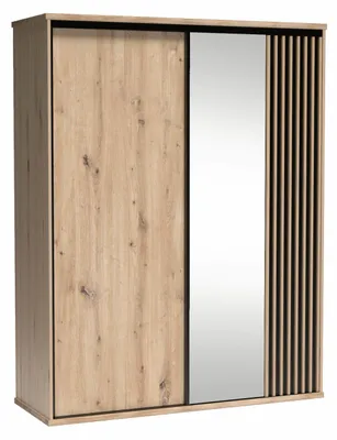 Obrázek produktu pro Šatní skříň NAKUSP – dub – lamely – zrcadlo – posuvné dveře – 179 x 216 x 61 cm