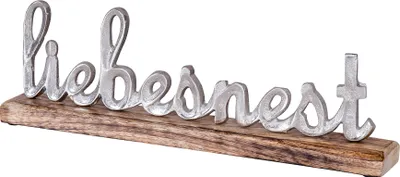 Produktbild von Schriftzug Liebesnest L40cm Metall Silber Mango Holz Tischdeko Deko Aufsteller