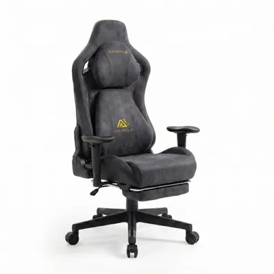 Produktbild von Ergonomischer Gamingstuhl mit Wildlederbezug, 175° neigbar, Fußstütze, 3D-Armlehnen, höhenverstellbar, 360° drehbar, Grau