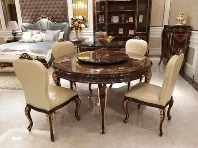 Produktbild von Runder Esszimmer Rund Tisch Echt Holz Runde Tische Klassisch Barock Rokoko Neu