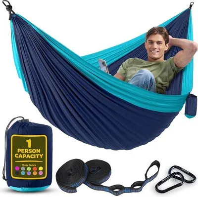 Produktbild von Famanu Camping-Hängematte mit Baumriemen und Tragetasche - Doppel- und Einzelmatratze für Outdoor-Abenteuer