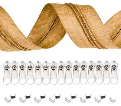 6m Endlos-Reißverschluss 5mm mit 15 Zippern und 15 Endstücke cognac-braun