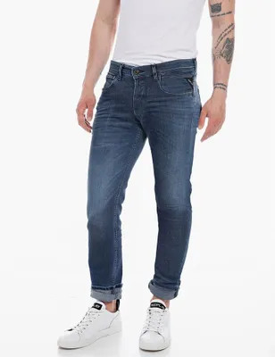 Image de Replay Grover Cloud 34L Hommes 11,5 oz Hyperflex Stretch Denim Mar e - Bleu