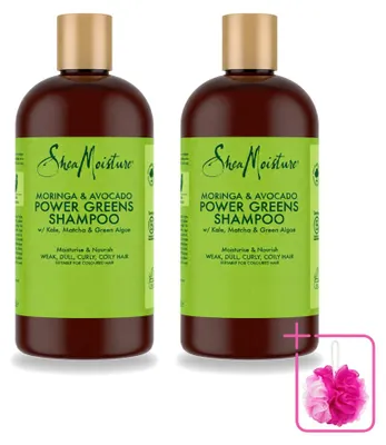 Productafbeelding van 2 x Shea Moisture Power Greens Shampoo met Moringa en Avocado, 384 ml - Voordeelverpakking - 2 stuks