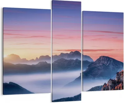 Produktbild von Bild auf Leinwand - Leinwandbild - 3 Teile - Westen Sonne Berge - 95x80cm - Wand Bild - Wanddeko - Wandbilder - Leinwanddruck - Bilder - Wanddekoration - Leinwand bilder - Wandbild - CB95x80-4525